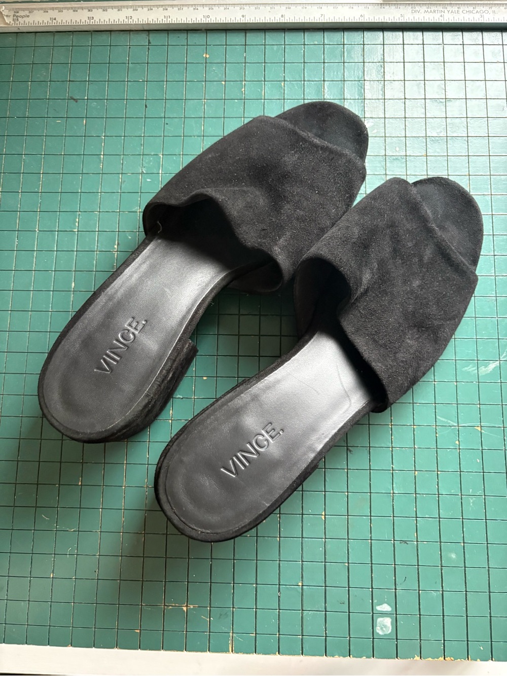 Vince Black Suede Slide Block Heels - 7.5